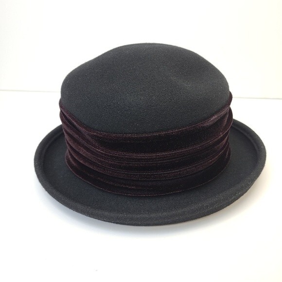 Michelle Black Wool with Brown Gathered Velvet Hat - Picture 1 of 11